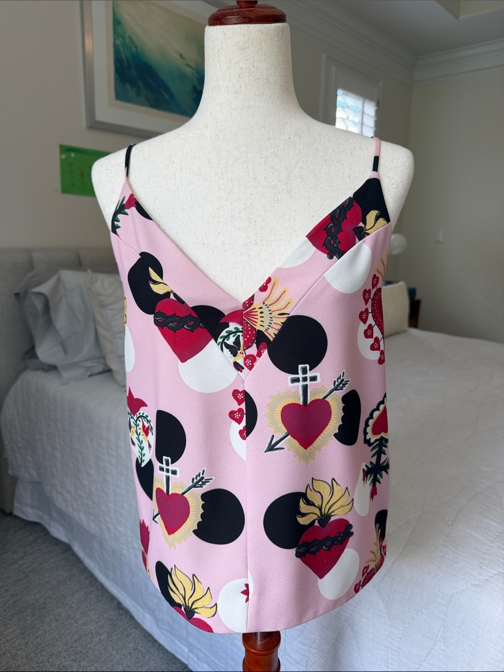 Pink Heart & Floral V-Neck Cami